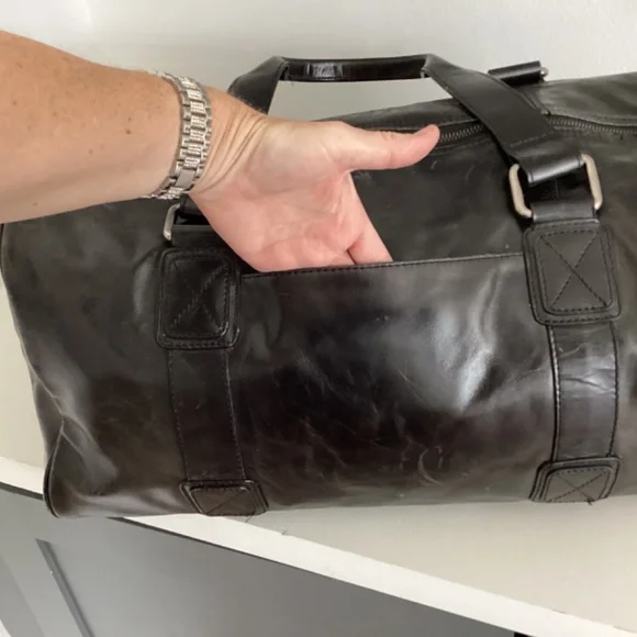 MEN’S FOSSIL BRAND BLACK LEATHER DUFFLE TRAVEL LARGE BAG - Picture 9 of 16